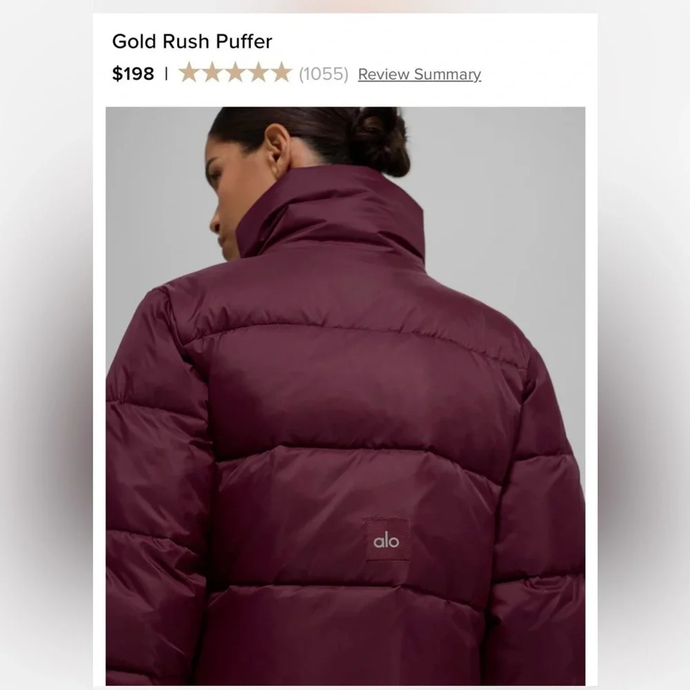 Alo Burgundy Gold Rush Cropped Puffer Jacket